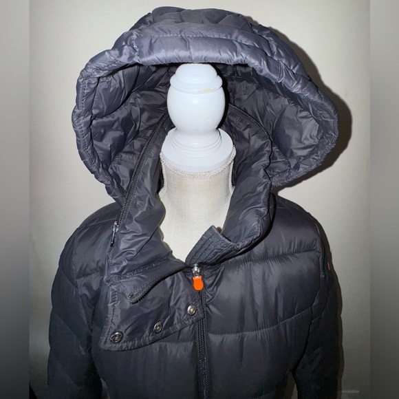 Save the Duck Women's black long Puffer Coat w/hidden hood. Size 3 M/L - Picture 4 of 15